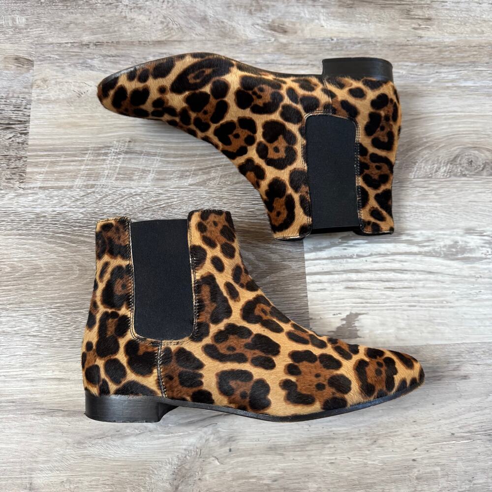 J.Crew Collection Leopard Haircalf Chelsea Boots Leather Pointed Toe Mob Wife 7